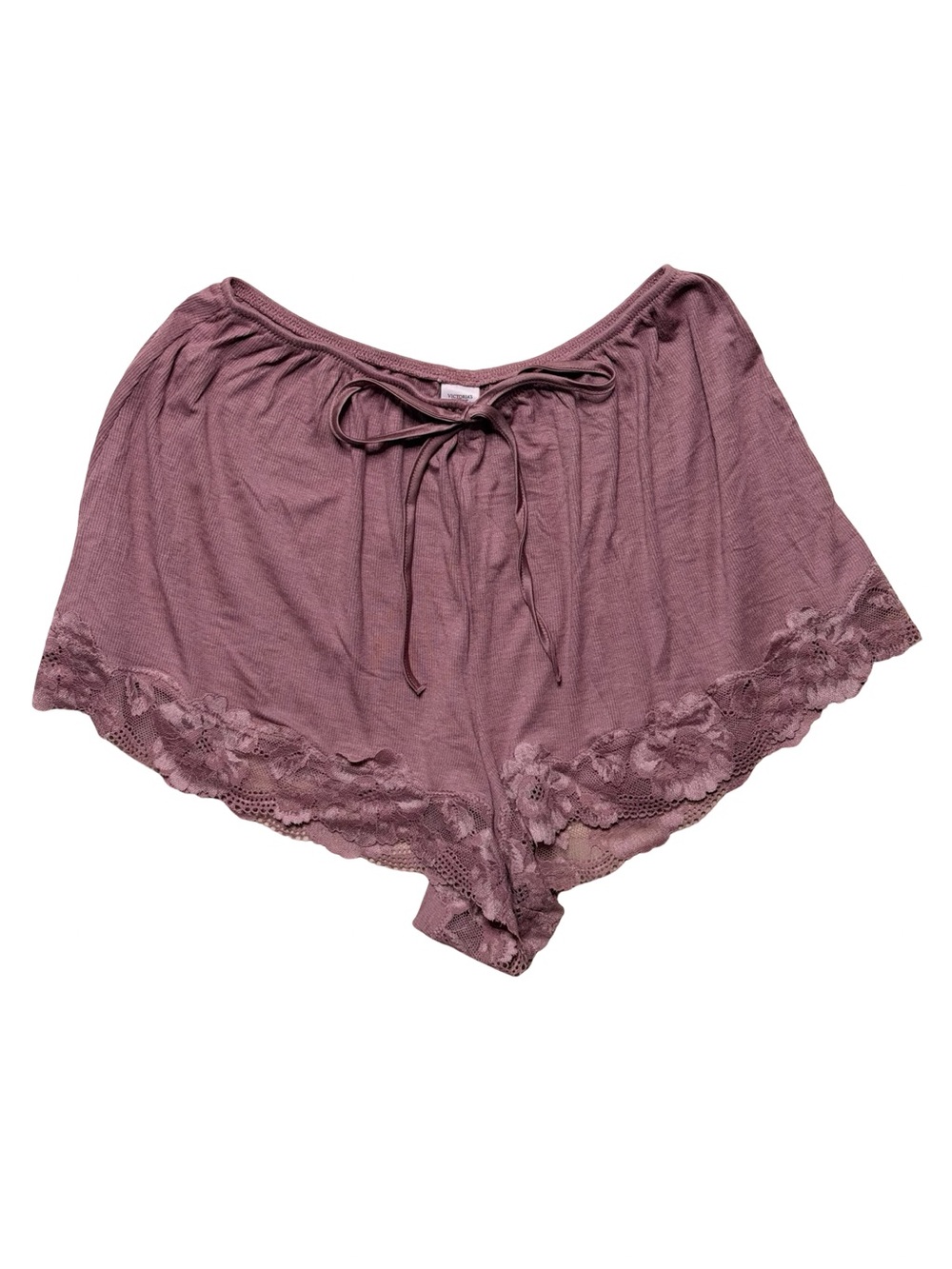 NWT Victoria's Secret Ribbed Lace Trim Pajama Sleep Shorts Mauve Pink Size XS - Picture 2 of 5